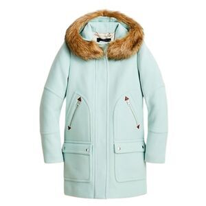 J. Crew Chateau Parka Coat Italian Stadium Cloth Wool Fur Hood Light Blue 4